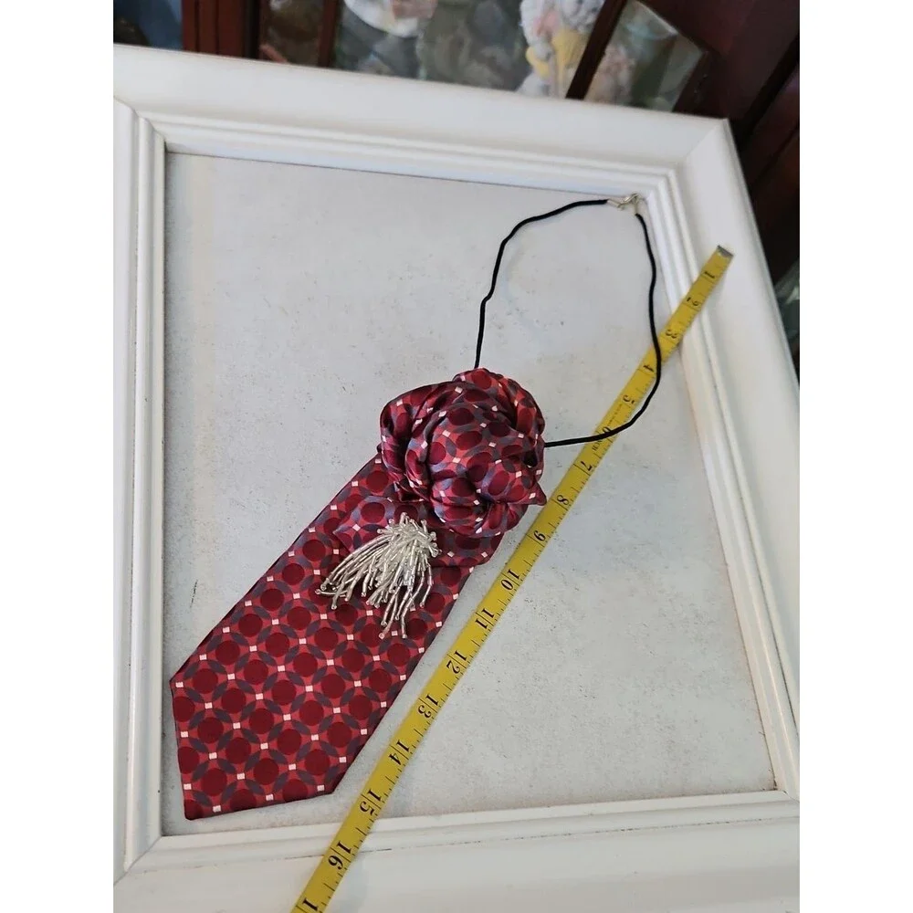 Arrow Silk Red Dot Statement Tie Necklace